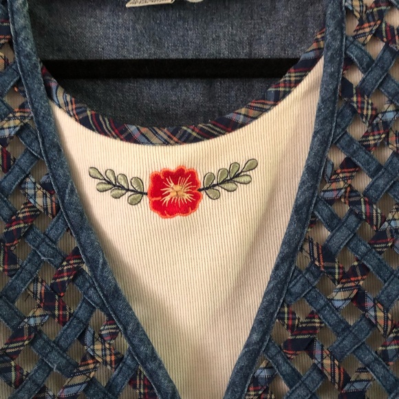 Vinage 90s Alfred Dunner Denim Lattice Vest Top Size Large Teachercore - Picture 4 of 5